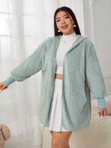 SHEIN EZwear Women's Plus Size Blue Coat - Green - View 3