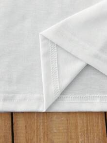 SHEIN EZwear 花卉圖案&卡通貓貓圖案T恤 - 白色 - 查看 5