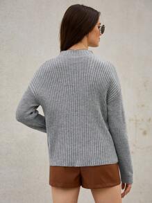 SHEIN Frenchy 女款純色下垂肩半高領毛衣 - 灰色 - 查看 2