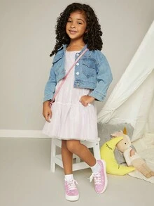 Cô gái Chi tiết Glitter Coa dây Giày thể thao - Hồng - Xem 5