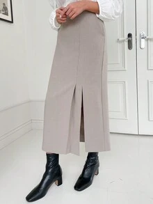 DAZY High Waist Split Thigh Skirt - Apricot - View 8