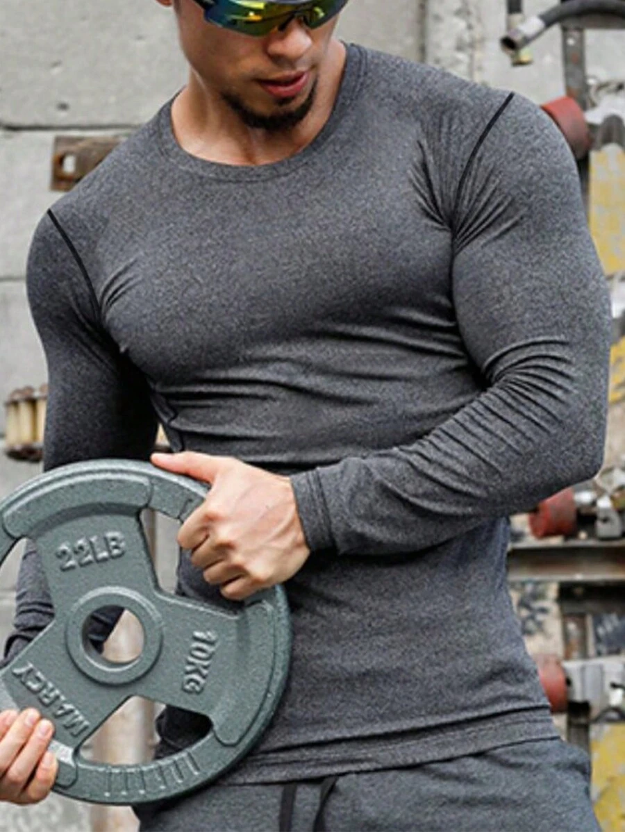 Manfinity Sport Corelite Men Solid Sports Long Sleeve Tee - Dark Grey - View 1