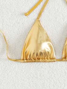 Swim EVENT Summer Beach Metallic Triangle Bikini Top - Gold - View 8