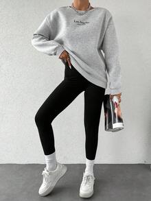 Cottnline Slogan Graphic Drop Shoulder Sweatshirt - Grey - View 3