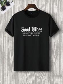 Manfinity EMRG Hombres Camiseta de hombros caídos con estampado de mariposa y slogan - Negro - Ver 2