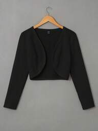 SHEIN EZwear Solid Open Front Crop Jacket In Fall/Winter