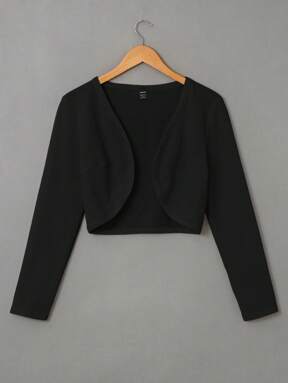 SHEIN EZwear Solid Open Front Crop Jacket In Fall/Winter