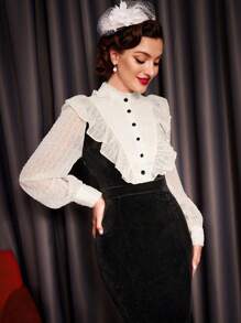 SHEIN DECDS 復古優雅女式天鵝絨拼布魚尾裙 - 黑色 - 查看 6