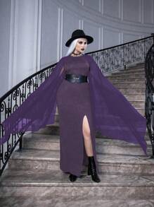 Calvaya Hơn Chất rắn Tách đùi Đầm Không có thắt lưng - Màu tím - Xem 1