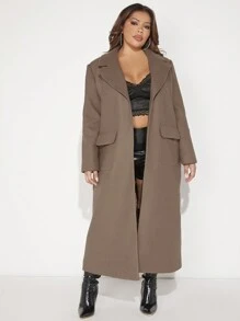 SHEIN SXY Plus Lapel Neck Pocket Patched Overcoat - Brown - View 5