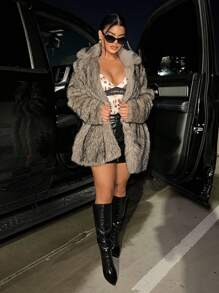 SHEIN SXY 秋冬性感开襟毛绒大衣 - 彩色 - 查看 3