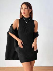 SHEIN Unity de cuello alto de hombros caídos Jersey & tejido Vestido