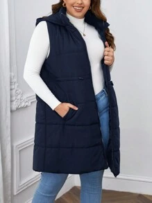 SHEIN Frenchy Áo khoác đệm có dây rút ở eo có khóa kéo - Xanh đậm - Xem 5