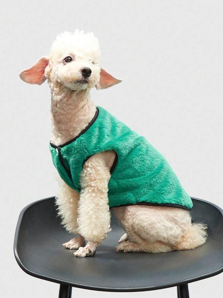 Petsin Fleece Warm Green Cute Pet Sleeveless Jacket, 1pc Dog Clothes