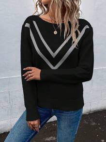 SHEIN LUNE 鋸齒圖案落肩袖套頭毛衣 - 黑色 - 查看 5