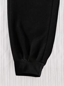SHEIN EZwear Plus Letter Graphic Kangaroo Pocket Drawstring Hoodie & Sweatpants - Black - View 4