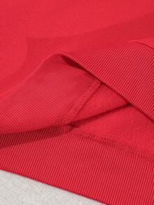 SHEIN Essnce 標語圖案加絨內裏運動衫 - 紅色 - 查看 3