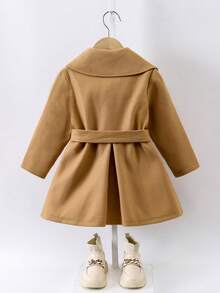 SHEIN 女小童誇大領口腰帶花呢外套 - 駝色 - 查看 2