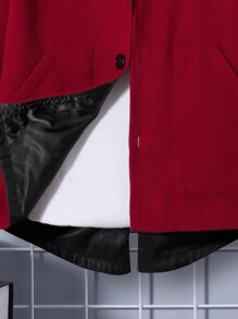 SHEIN Chico joven Abrigo ribete lanudo con capucha sin jersey - Rojo - Ver 3