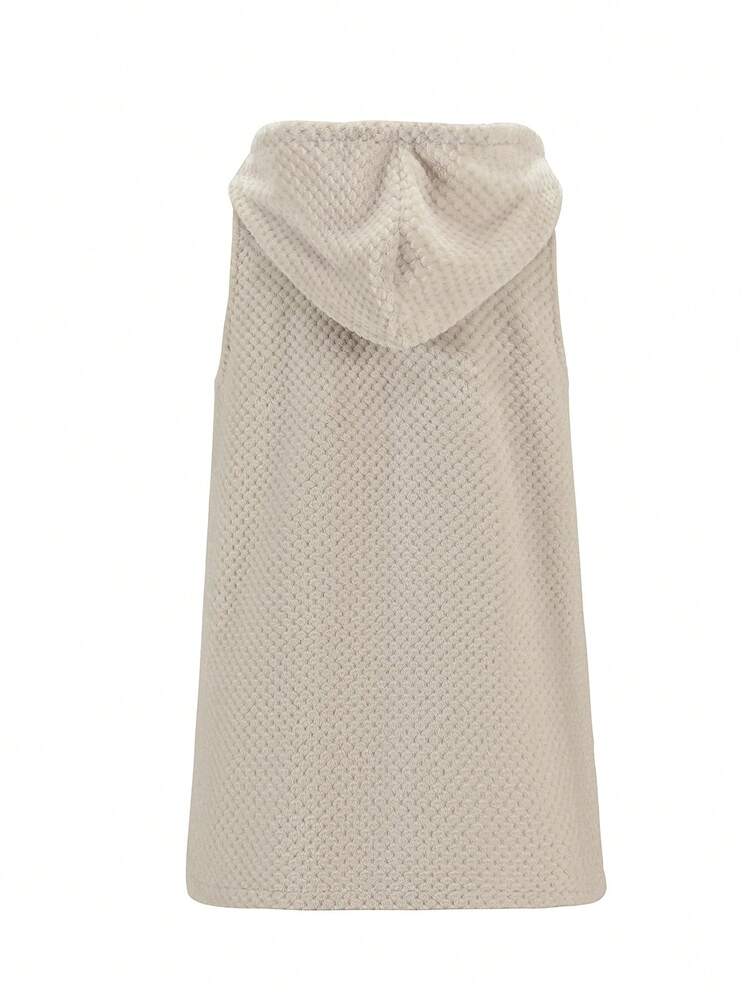 Plus Solid Hooded Open Front Vest Coat