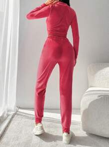 RueChic Mock Neck Crop Tee & Sweatpants - Pink - View 2