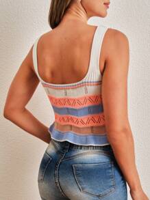 SHEIN 撞色荷葉邊網眼針織上衣 - 彩色 - 查看 2