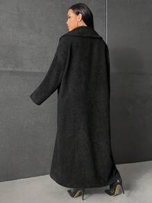 Coolane Plus Waterfall Collar Longline Teddy Coat Winter Autumn - Black - View 2