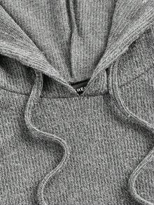 SHEIN EZwear Chất rắn Dây rút áo có mũ Áo len crop - Màu Xám nhạt - Xem 3