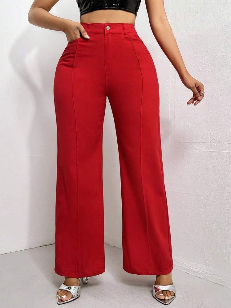 Solid Wide Leg Jeans
