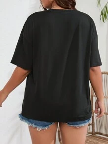 INAWLY Talla grande Camiseta de hombros caídos sol & con estampado de mariposa - Negro - Ver 2