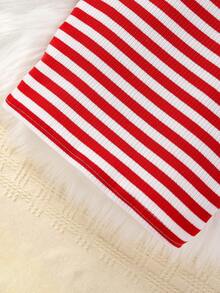 SHEIN Baby Girl Striped Print Tee & Pants - Red and White - View 4