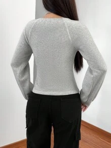 SHEIN EZwear 素色大圓領插肩袖運動衫 - 灰色 - 查看 2