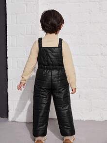 SHEIN 男小童1入組素色衍縫背帶連身褲 - 黑色 - 查看 2