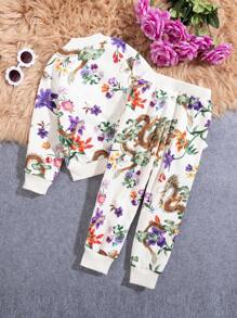 SHEIN Conjunto De Duas Peças Com Forro De Pelúcia Para Meninas Com Estampa De Dragão Para Mamãe E Eu (Vendido Separadamente Em 3 Conjuntos)