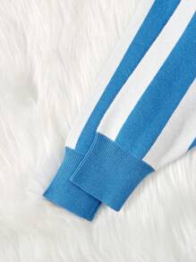 SHEIN Young Boy Bear & Letter Pattern Colorblock Sweater - Blue - View 6