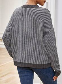 SHEIN Essnce Jersey ribete en contraste de hombros caídos - Gris - Ver 2