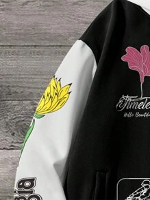 Manfinity EMRG Nam Đồ họa chữ & hoa Sọc trang trí Khối màu Áo khoác Đại học - Đen và trắng - Xem 6