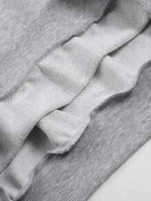Áo hoodie hở vai họa tiết hoạt hình & khẩu hiệu, áo dài tay - Xám - Xem 4