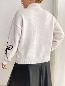 SHEIN Essnce Hơn Mô hình hoa Cổ giả Thả vai Áo len - Màu be - Xem 2