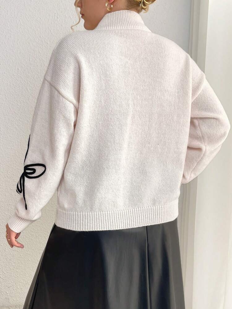 Plus Floral Pattern Mock Neck Drop Shoulder Sweater