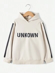 RueChic Tween Boy Letter Graphic Contrast Tape Hoodie - White - View 1