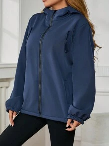 SHEIN Unity Dây kéo áo có mũ Lót Teddy áo - Màu xanh hải quân - Xem 4