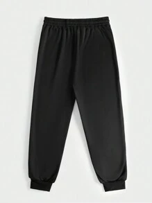 Flirla Plus Moon 印花抽绳腰部运动裤 图案运动裤街头风裤子 - 黑色 - 查看 2