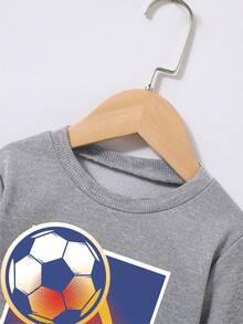 Young Boy Soccer Print Sweatshirt - Light Grey - View 3