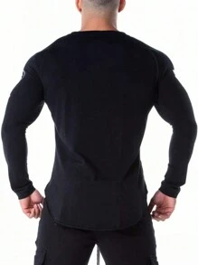 Manfinity Sport Corelite Boyfriend-Stil Herren Langarm-Shirt mit Buchstaben-Grafik, Sport-Tee, Grafik, Kompression, Fitness, schlicht anliegendes Shirt mit Rundhalsausschnitt für den Herbst