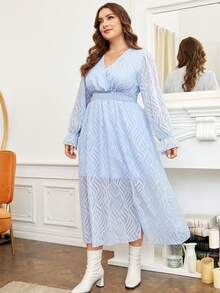 SHEIN Franclia Plus Surplice Neck Flounce Sleeve Dress - Blue - View 7