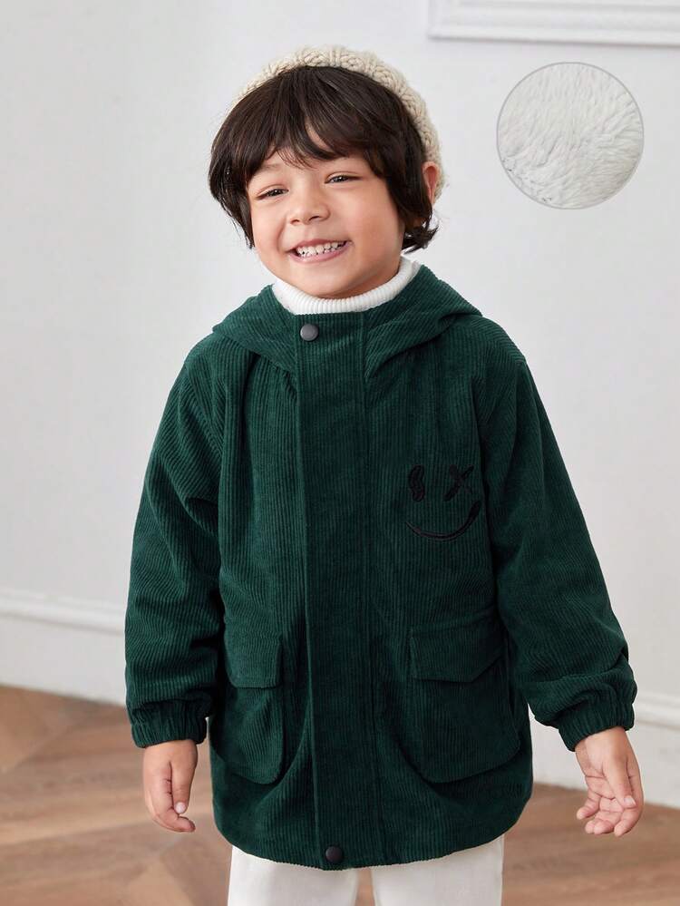 Young Boy Flap Pocket Teddy Lined Hooded Coat