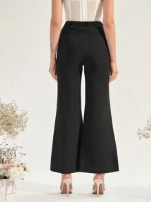 Enchnt High Waist Flare Leg Pants - Black - View 2