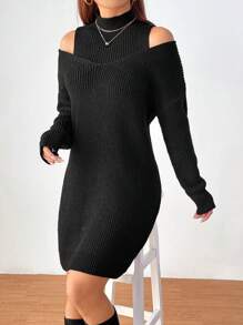 SHEIN Unity de cuello alto de hombros caídos Jersey & tejido Vestido