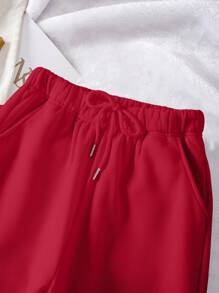 INAWLY Solid Drawstring Waist Sweatpants Fall Cloth For Women - Red - View 5
